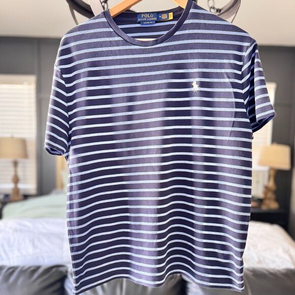 Polo Ralph Lauren Classic Fit Striped T-Shirt Navy Blue Size M - Picture 2 of 10